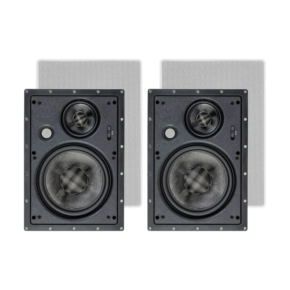 NWB 34200 Monoprice Alpha In-Wall Speaker Pair 8 Inch Carbon Fiber 3-Way Set NEW